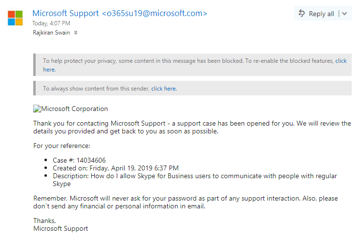 open office 365 support ticket